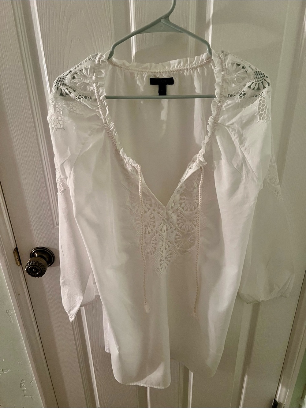 J Crew White Lace-Detail Peasant Top  or Beach Coverup - Size Med 100% Cotton